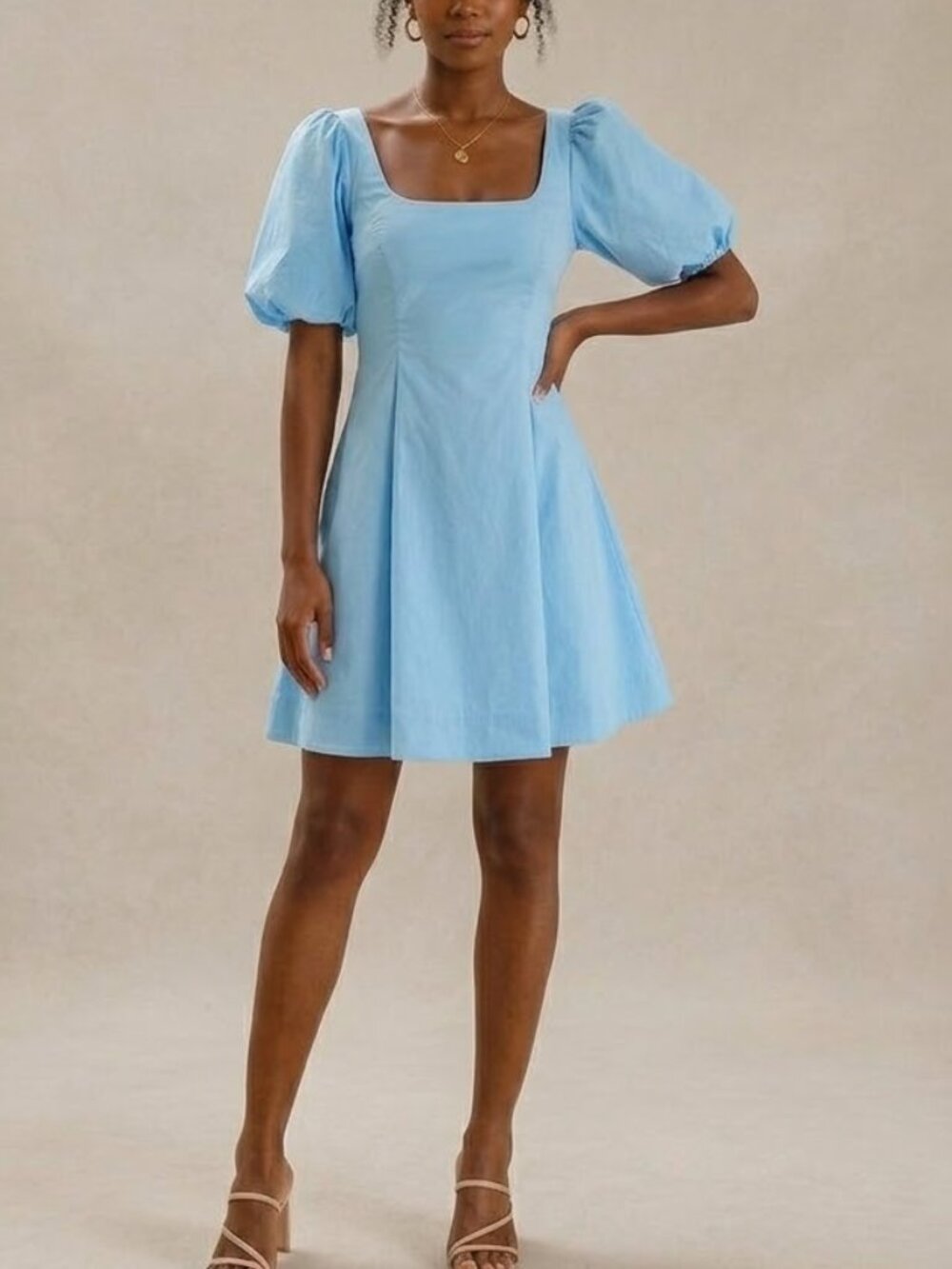 Staud Laelia Puff Sleeve Squareneck Mini Dress Size 4 /Small NWT